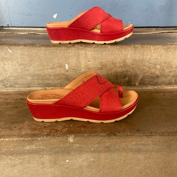 Kork-Ease Baja Sport Red Platform Slide Sandals - Picture 2 of 8
